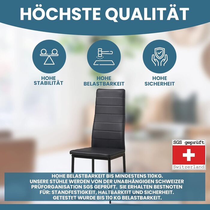 Обідні стільці ALBATROS, комплект з 4 шт. , Milano, чорний - елегантний італійський дизайн, оббивка зі штучної шкіри, зручне м&39яке крісло - протестовано SGS - сучасний кухонний стілець, обідній стілець, чорний, 4 стільці