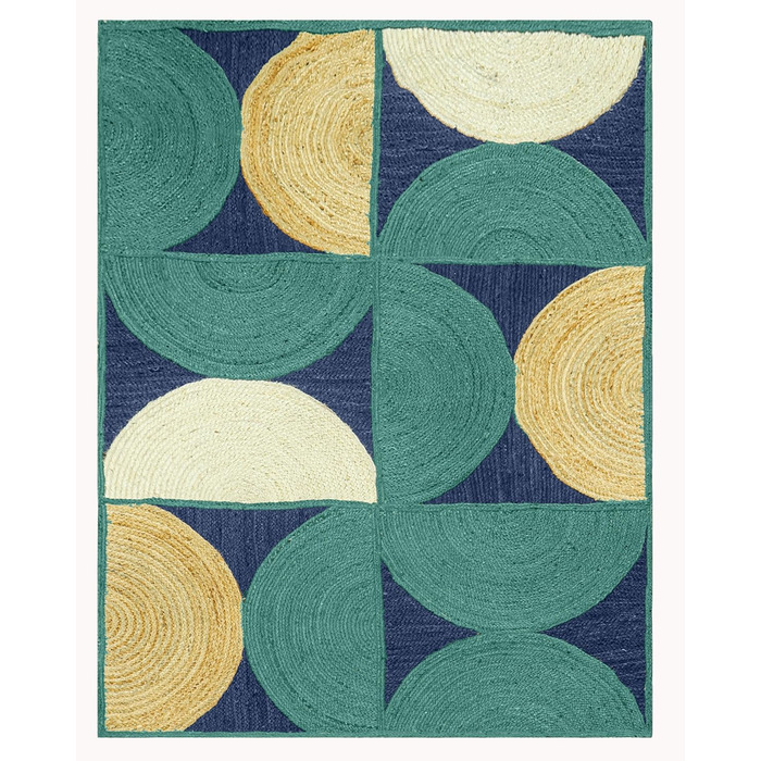 Колекція CASAVANI Прямокутний килим, 25,4 x 35,6 см, візерунок Blue & Multi, тканий джутовий килим, геометричний килим кілім, для