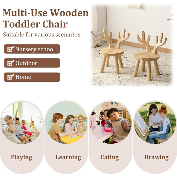 Дерев'яний стілець Yier MEI зі спинкою для дітей висота сидіння 24 см, маленький табурет, дерев'яний стілець для малюків, дитячі м