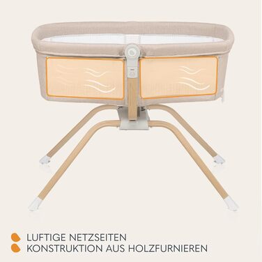 Дитяча колиска Lionelo Malin Evo, Дорожнє ліжечко для немовлят з матрацом, Дитяче дорожнє ліжечко, Дорожнє ліжечко, від 0 до 9 кг, Балдахін, Москітна сітка, Складана, Система гойдання, Регульоване положення лежачи, Швидке складання, Бежевий стандарт