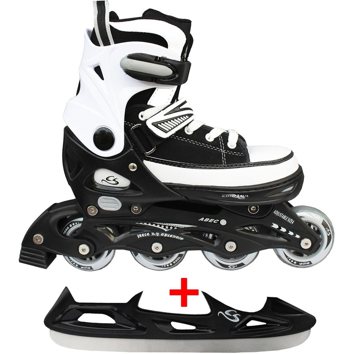 Дитячі роликові та крижані ковзани Cox Swain Sneak 2-в-1 з регульованими колесами з поліуретанової гуми та кульковими підшипниками ABEC 5, чорні, розмір L (40-43)