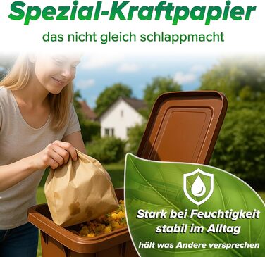 Компостовані пакети для відходів 20 л 50 шт. компостовані пакети для відходів без пластику Вологостійкі та стійкі до розривів паперові компостовані пакети для відходів Паперові пакети для органічних відходів Паперові компостовані пакети для відходів