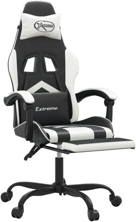 Ігрове крісло Gecheer Офісне крісло Ігрове крісло Геймерське крісло Обертове крісло з підставкою для ніг Обертове чорно-біле штучне шкіряне крісло