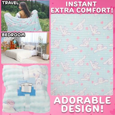 Флісова ковдра Get Trend Cinnamoroll Sanrio 130x150 см, ліцензована, для ліжка, дивана та подорожей, ідея подарунка (білий Cinnamoroll) Білий Cinnamoroll 130x150 см