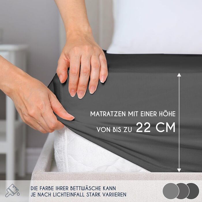 Простирадло 140x190/200см - сертифікована бавовна Oeko-Tex - Антрацит сірий - 100 трикотаж Простирадло приталене 140x190/200 140 x