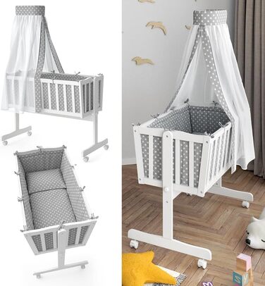 Дитяча колиска Noah, біла, 40x90 з колесами