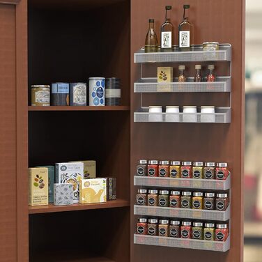 Стійка для спецій, Органайзер, 3 рівні, Окремостояча або настінна, Підвісна полиця для кухонної шафи, комори, дверей комори або ванної кімнати, Косметика для душу, Хром, 2 шт. Сріблястого кольору 3 x 16 x 14 см