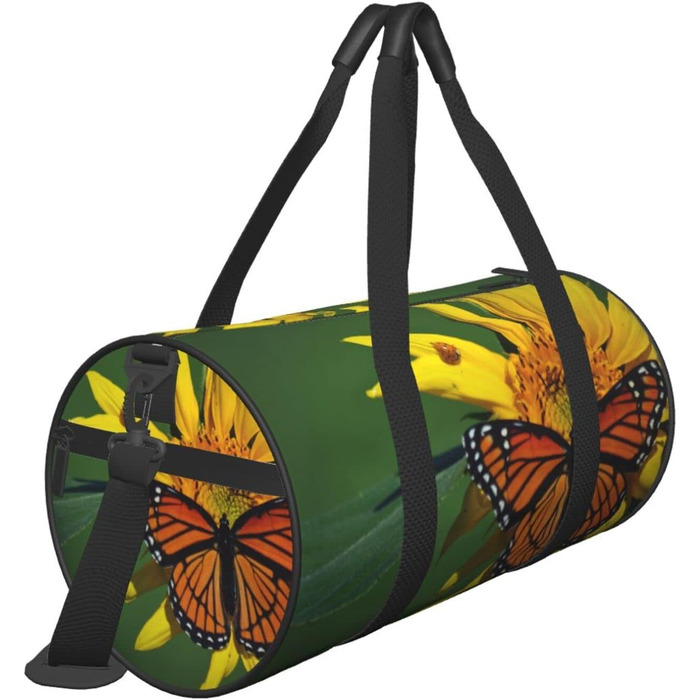 Спортивна сумка для подорожей, з принтом соняшників та метеликів, дорожня сумка на ніч, чорна, універсальний розмір