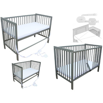 Дитяче ліжко Micoland - Приставне ліжко - Дитяче ліжко 120x60 см, що трансформується, з ремінцем, колесами та матрацом (сіре з матрацом)