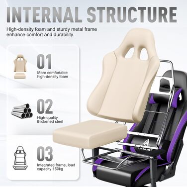 Ігрове крісло Vittanly, ергономічне ігрове крісло з підголівником та поперековою опорою, регульоване по висоті поворотне ігрове/офісне крісло з регульованою спинкою 90-165, вантажопідйомність 150 кг, фіолетове