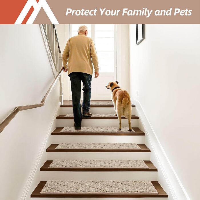 Килимки для сходів/бордові доріжки, нековзні, 71,1 x 22,9 см, доріжка для дерев&39яних сходів, окантовка для дітей та собак, 100 поліестер, основа з TPE, 4 шт., бежевий