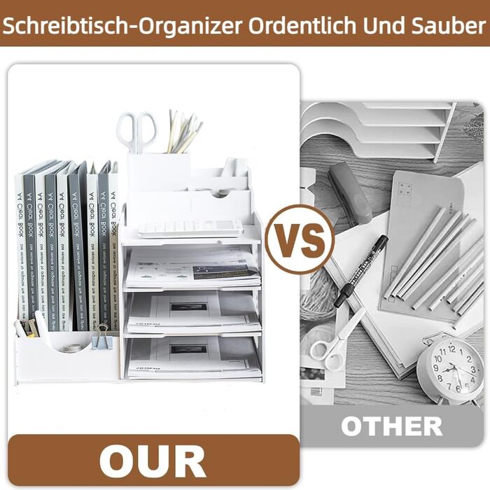 Настільний органайзер, Штабелювані лотки для листів (A4), Стоячий органайзер для документів для офісу, Органайзер для документів для столу, Зберігання документів A4, Офісне приладдя (White-a)