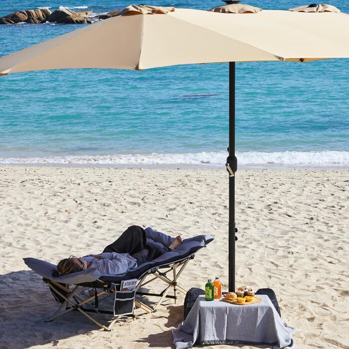 Розкладне кемпінгове ліжко Yaheetech з матрацом, гостьове ліжко з сумкою для перенесення та бічною кишенею, 191 x 67 см, садовий шезлонг, вантажопідйомність до 150 кг, сірий матрац чорний каркас ліжка