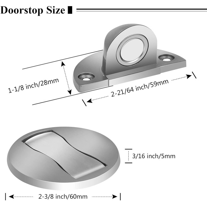 Магнітний дверний обмежувач, підлоговий магнітний дверний обмежувач з нержавіючої сталі, самоклеючий, виготовлений з матового ніке