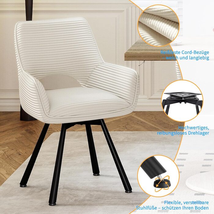 Обідній стіл з 4 стільцями, дерев&39яний обідній стіл 140x80x76 з темною стільницею, обідній стілець, що обертається на 360, з підлокітниками, гарнітур для кухні, вітальні та їдальні, сучасний м&39який стілець бежевого кольору, 4 бежевого кольору, стіл з 