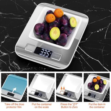 Кухонні ваги Fousenuk 10кг/1г електронні, цифрові ваги з нержавіючої сталі з РК-дисплеєм і функцією тари, точне автоматичне вирівн