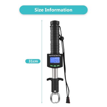 Лапа для риби Alomejor зі світлодіодним дисплеєм, багатофункціональні цифрові ваги для риби, 25 кг (55 фунтів), електронне керування, ручка для риби з ремінцем 1 м