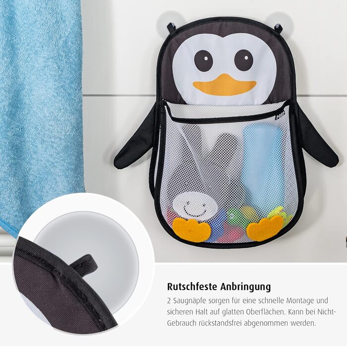 Мережа для іграшок Reer MyHappyPingu, гігієнічне зберігання для іграшок у ванні, полиця для ванни