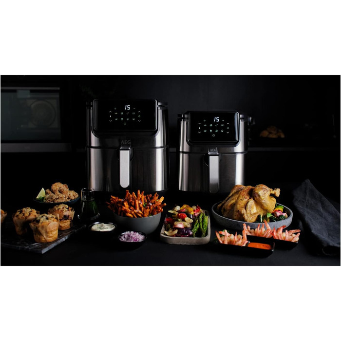 Аерофритюрниця AEG AF6-1-4ST / Смаження у фритюрі / Гриль / Смаження / Випічка без / Низький вміст олії / 8 програм / Ємність 3.5 л / Можна мити в посудомийній машині / Світлодіодний сенсорний дисплей / Програмований / Нержавіюча сталь, сіра нержавіюча ст