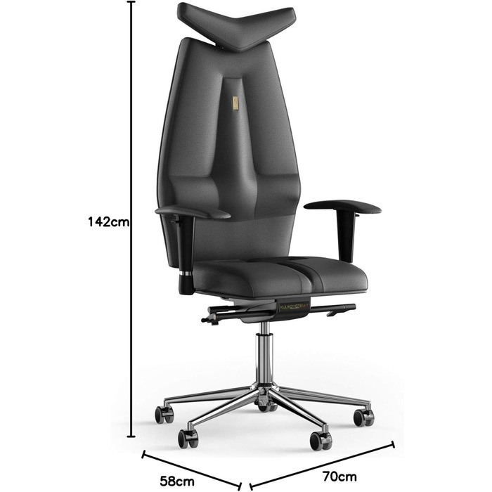 Ергономічне офісне крісло для керівника KULIK SYSTEM - Зручне та регульоване крісло з підтримкою спини та попереку для тривалої роботи Запатентований дизайн для полегшення спинки Натуральна шкіра кольору Jet - Чорний