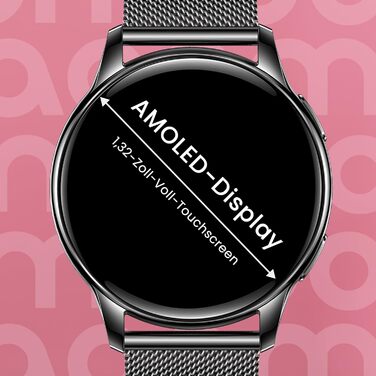 Розумний годинник maoo Ventura для жінок із функцією дзвінків, 1,32-дюймовий AMOLED-дисплей, монітор серцевого ритму, SpO, монітор артеріального тиску, понад 100 спортивних режимів, водонепроникність IP67, 5 браслетів у комплекті (чорний)