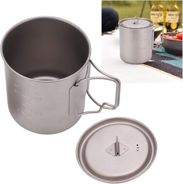 Титанова кружка FOUF, 750 мл, настінна ізольована кружка для кемпінгу, кемпінгова кружка зі складними ручками та кришкою, дизайн з нержавіючої сталі, портативна титанова кемпінгова каструля для кемпінгу, піших прогулянок та походів на природі