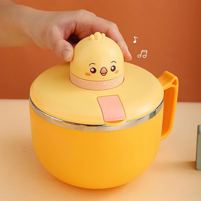 Миска для рамену з кришкою, велика миска для локшини швидкого приготування об&39ємом 1200 мл з таймером, миска для швидкого приготування з нержавіючої сталі 304 для локшини, бенто, обіду (Monkey)