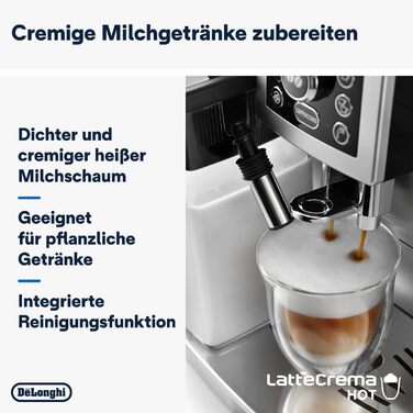 Повністю автоматична кавоварка De'Longhi ECAM 23.466.S Perfetto з молочною системою LatteCrema, капучино та еспресо одним натисканням кнопки, цифровий дисплей зі звичайним текстом, функція на 2 чашки, великий резервуар для води об'ємом 1,8 л, повністю авт