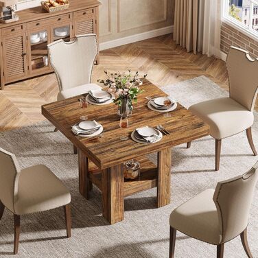 Квадратний обідній стіл Tribesigns для 2 осіб, 80 x 80 x 75 см, обідній стіл у стилі індустріального стилю, дерев&39яний кухонний стіл для їдальні, невеликий простір, вітальня, рустикальний коричневий