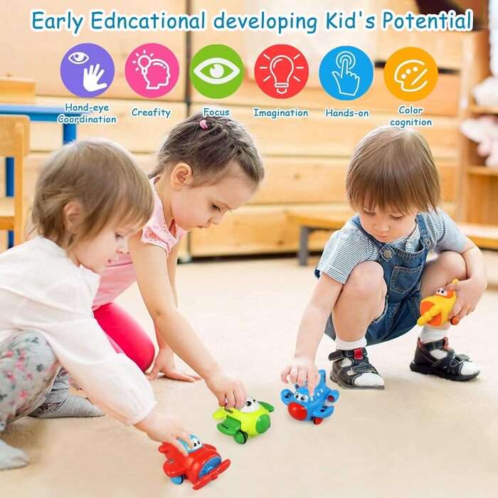 Іграшкові машинки JoyPlus для дітей віком від 1 року, набір із 4 заводних машинок для дітей, дитячі іграшкові машинки для дітей віком від 1 року, іграшкові машинки з фрикційним механізмом, дитячі іграшки, подарунок для дітей віком 1, 2 та 3 років