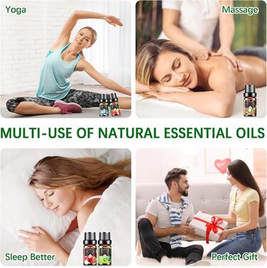 Набір фруктових ефірних олій AESHORY для дифузора 6 x 10 мл, подарунковий набір ароматичних олій для ароматерапії, 100 чиста натуральна ароматична олія для зволожувача повітря - полуниця, чорниця, вишня, кокос, кавун, манго