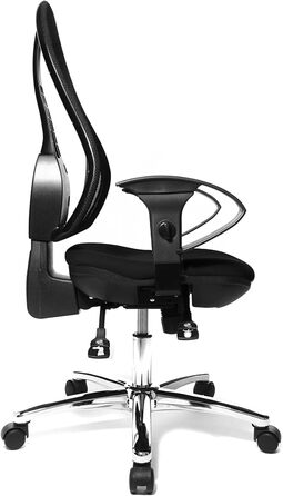 Офісний стілець Topstar Open Point SY Deluxe з регульованими по висоті підлокітниками, чорний, чорна сітчаста спинка