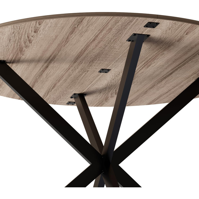 Круглий обідній стіл MSFE, круглий кухонний стіл 120 см, дерев&39яний кухонний стіл, ретро-індустріальний обідній стіл з чорними металевими ніжками та оздобленням з натурального горіха, лише 1 круглий стіл