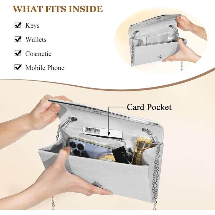 Жіноча блискуча вечірня сумка-клатч елегантна весільна сумка срібний клатч зі знімним ланцюжком офіційна сумка для весілля, вечірки, випускного вечора A-Silver