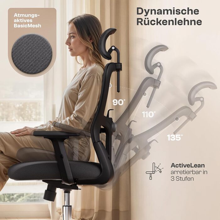 Найкраще ергономічне офісне крісло Galahad ЕКОНОМІЯ ПРОСТОРУ Індивідуально регульоване офісне крісло з 2D підлокітниками - Комп&39ютерне крісло Крісло для домашнього офісу - Вантажопідйомність до 150 кг Galahad (чорний)