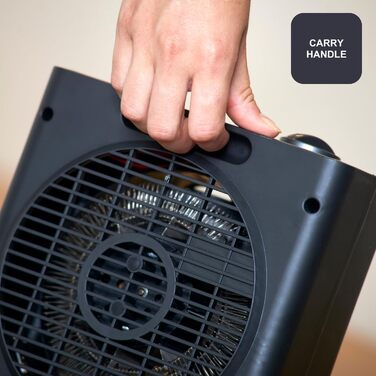 Компактний обігрівач потужністю 2000 Вт Регульовані рівні потужності 3 режими роботи Регульований електронний термостат Система захисту від перекидання Матово-чорний та сірий 2000 Вт Компактний, 2003E