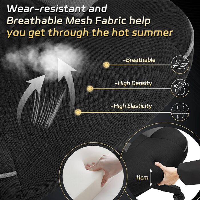 Ігрове крісло WOLTU, тканинне, прохолодне влітку, ергономічне, вантажопідйомність 150 кг, регульована спинка, ергономічна поперекова опора, підставка для ніг, офісне та ігрове крісло, чорнийсірий, еластична тканина