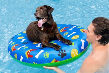 Надувний матрац для домашніх тварин Bestway Paw Print, 142 x 95 x 17 см, вантажопідйомність 45 кг, міцний ПВХ, знімний тканинний чохол, запобіжний клапан, латка для ремонту в комплекті