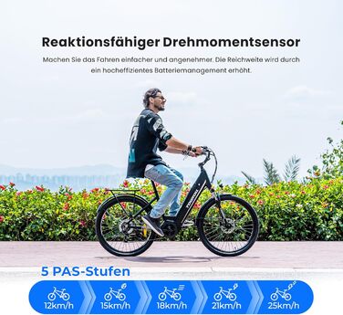 Електровелосипед Touroll MA1 26 дюймів для дорослих, міський електричний велосипед з двигуном 250 Вт 75 Нм із середнім приводом та акумулятором 36 В 468 Втгод, запас ходу 110 км, гідравлічні дискові гальма, електровелосипеди для чоловіків та жінок