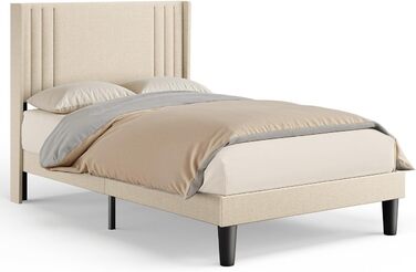 Ліжко Bealife з м&39якою оббивкою 120 x 200 см з рейковою основою міцний каркас ліжка з дерева та металу, м&39яке двоспальне ліжко з узголів&39ям для спальні та дитячої кімнати (бежевий, 120 * 200 см)