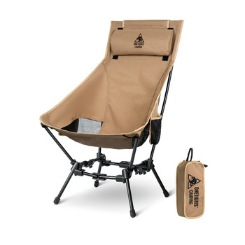Крісло для кемпінгу OneTigris DRAGONHIDE, висока спинка, складне, вантажопідйомність 125 кг, легке складне кемпінгове крісло, складне рибальське крісло з 2 боковими кишенями, надлегке складне крісло для використання на свіжому повітрі, для походів, коричн