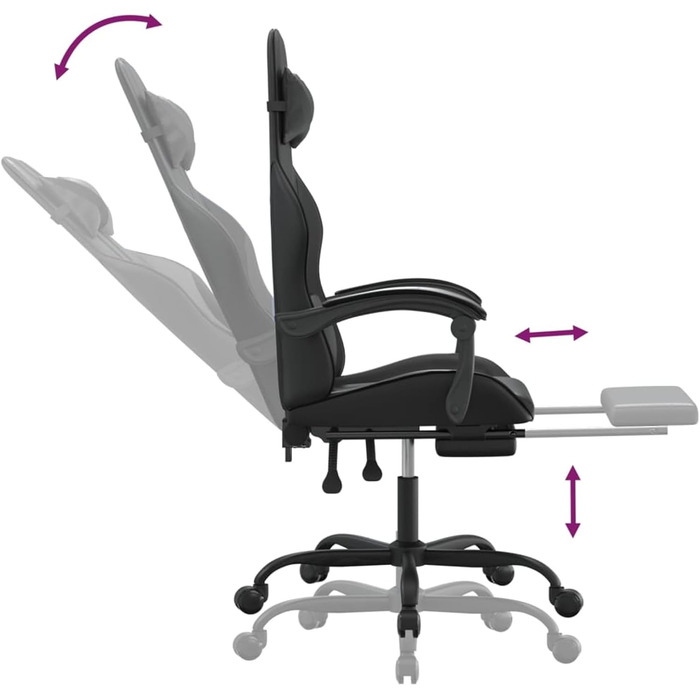 Зручне ігрове крісло з регульованим сидінням - чорна штучна шкіра, 57,5 x 59,5 x 121-131 см, модель ігрового крісла 3143838