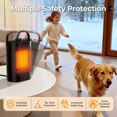 Енергозберігаючий електричний вентилятор-обігрівач, керамічний нагрівальний елемент PTC потужністю 1500 Вт, 3-ступінчастий режим, захист від перегріву та перекидання, портативний електричний обігрівач для кімнат, спалень та офісів Енергозбереження класу А