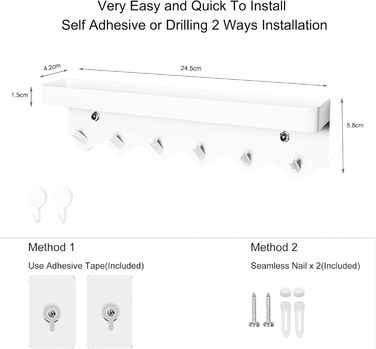 Тримач для ключів Echehi з 6 гачками, 2 способи встановлення, стійка для ключів без свердління Підходить для вхідних груп і за две