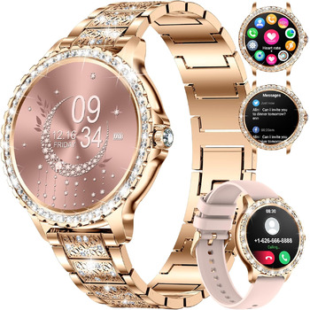 Для Android iOS Smart Watch Women 100 Sports Activity Tracker 1.32" HD Touch Screen Heart Rate Sleep Monitor Diamond Rose Gold Steel Women Smartwatch BW1845D-A