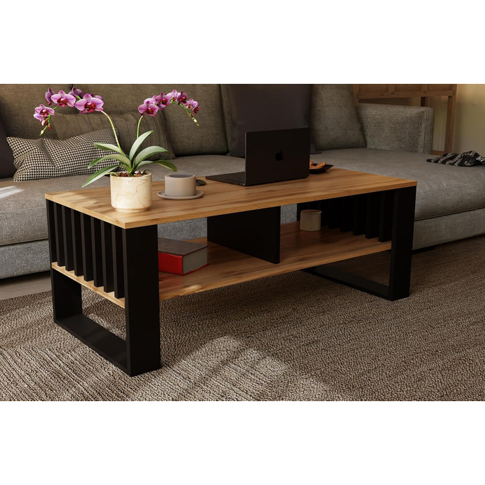 Журнальний столик Meble Pitus Сучасний стіл для вітальні Журнальний столик з місцем для зберігання 90 x 50 x 50 см Стіл для вітальні Меблі з рейковими елементами Вічний дуб