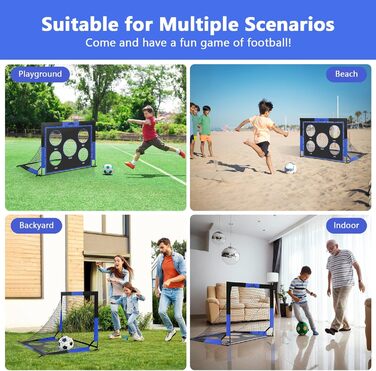 Футбольні ворота MoKo для саду, великі висувні ворота-сітка 150120 см з цільовою дошкою, портативне футбольне тренувальне обладнання для дітей, спортивні ігри на свіжому повітрі, чорний синій, 4*3 фути -