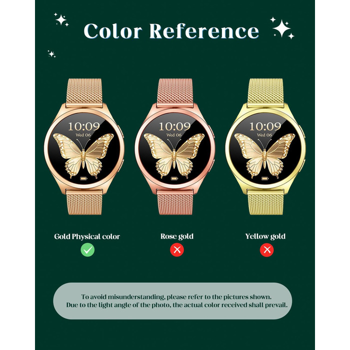 Золотий смарт-годинник для жінок, круглий смарт-годинник для жінок, металевий браслет з функцією телефону, крокомір, монітор сну, серцевий ритм, кров&39яний тиск, водонепроникний 1,27 дюйма, маленький тонкий сенсорний екран, спортивний фітнес-годинник