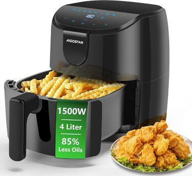 Аерофритюрниця Aigostar Hayden X 4 л, 9 програм аерофритюрниці 1500 Вт, світлодіодний сенсорний екран, таймер на 60 хвилин, інтелектуальне попереднє нагрівання, функція попереднього нагрівання та нагадування про струс, безмасляна фритюрниця, без бісфенолу