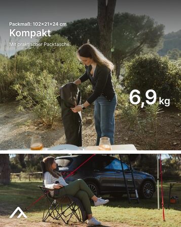 Кемпінгове крісло qeedo Johnny Relax з функцією відкидання, вантажопідйомність до 105 кг, розкладне крісло з підставкою для ніг, тримачем для напоїв та відділенням для охолодження, зручне, регульоване рибальське крісло або крісло для фестивалю, темно-сіри